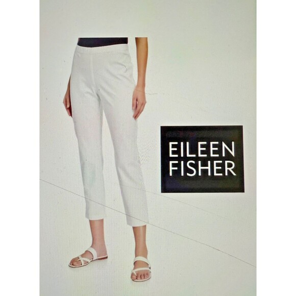 Eileen Fisher Organic Cotton Stretch Twill Slim Ankle Pant Off White Cream - Picture 1 of 10